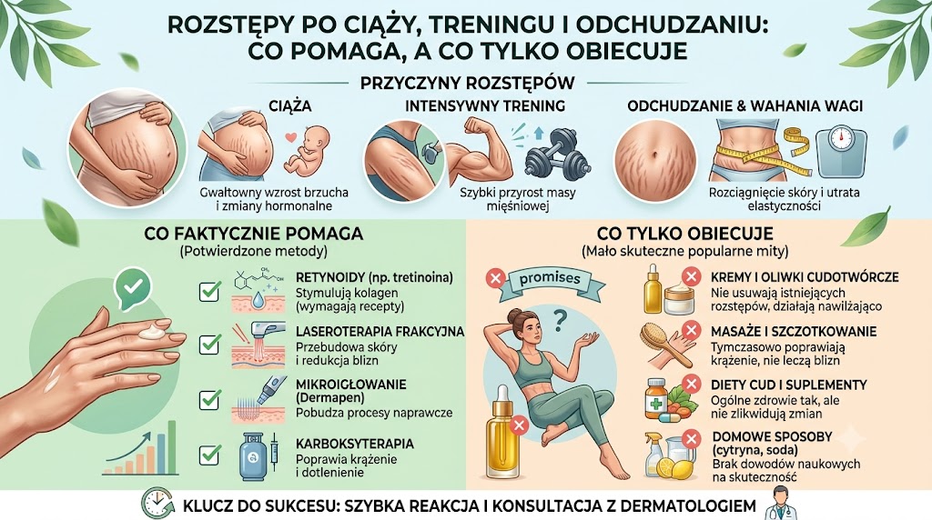 Rozstępy po ciąży, treningu i odchudzaniu: co pomaga, a co tylko obiecuje