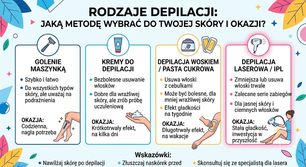 Rodzaje depilacji: którą metodę wybrać do skóry i okazji