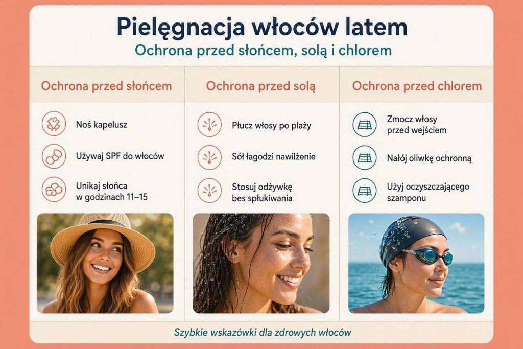 Jak dbać o włosy latem? Ochrona przed słońcem, solą i chlorem