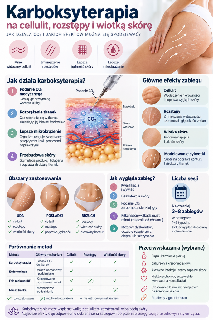 Karboksyterapia a cellulit: Jak działa zabieg dwutlenkiem węgla i jakie daje efekty na rozstępy oraz ujędrnienie skóry?